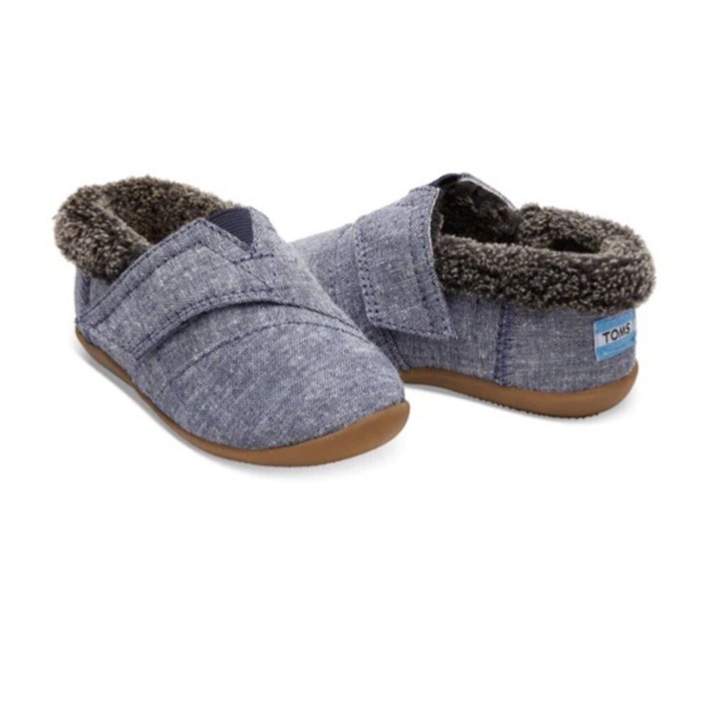 Toms Navy Blue Tiny Toms House Slippers Unisex Baby Hard Sole Shoes Size 3 EUC